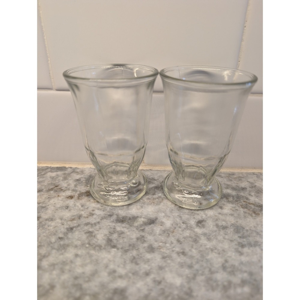 Vintage Jelly Jar Juice Glasses Clear Glass Footed Paneled‎ Bottom